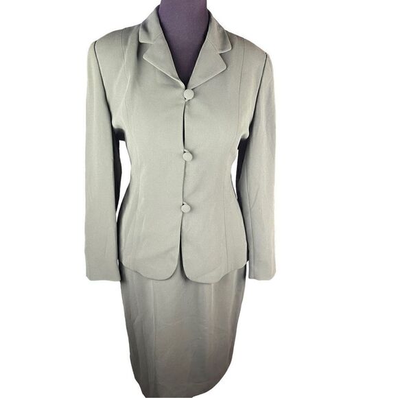 Jones New York 2 piece skirt suit set green button up blazer woman’s size 14 - Picture 1 of 8